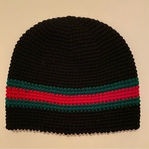 Handmade Crochet Beanie in Black Green Red